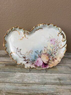 Antique Limoges William Guerin Hand Painted Kidney Shaped Porcelain Vanity Tray